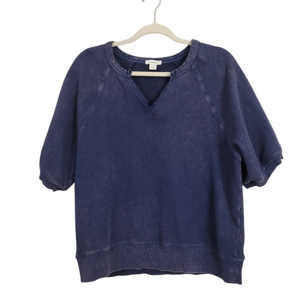Sundance Joyce Sweatshirt Sz M Dark Blue Pullover Cotton Short Sleeve Distressed